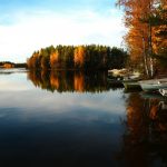 Fall at the lake with boats